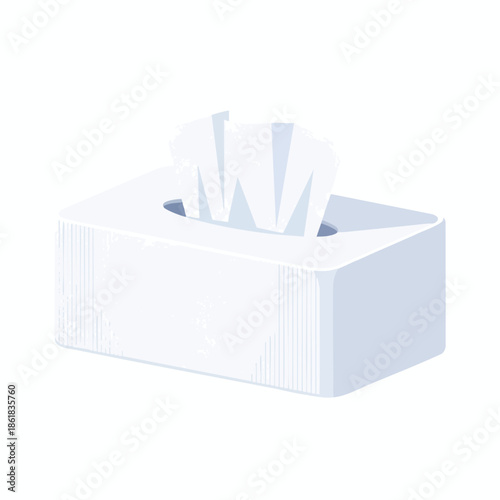 A rectangular tissue box with tissues protruding from an oval opening