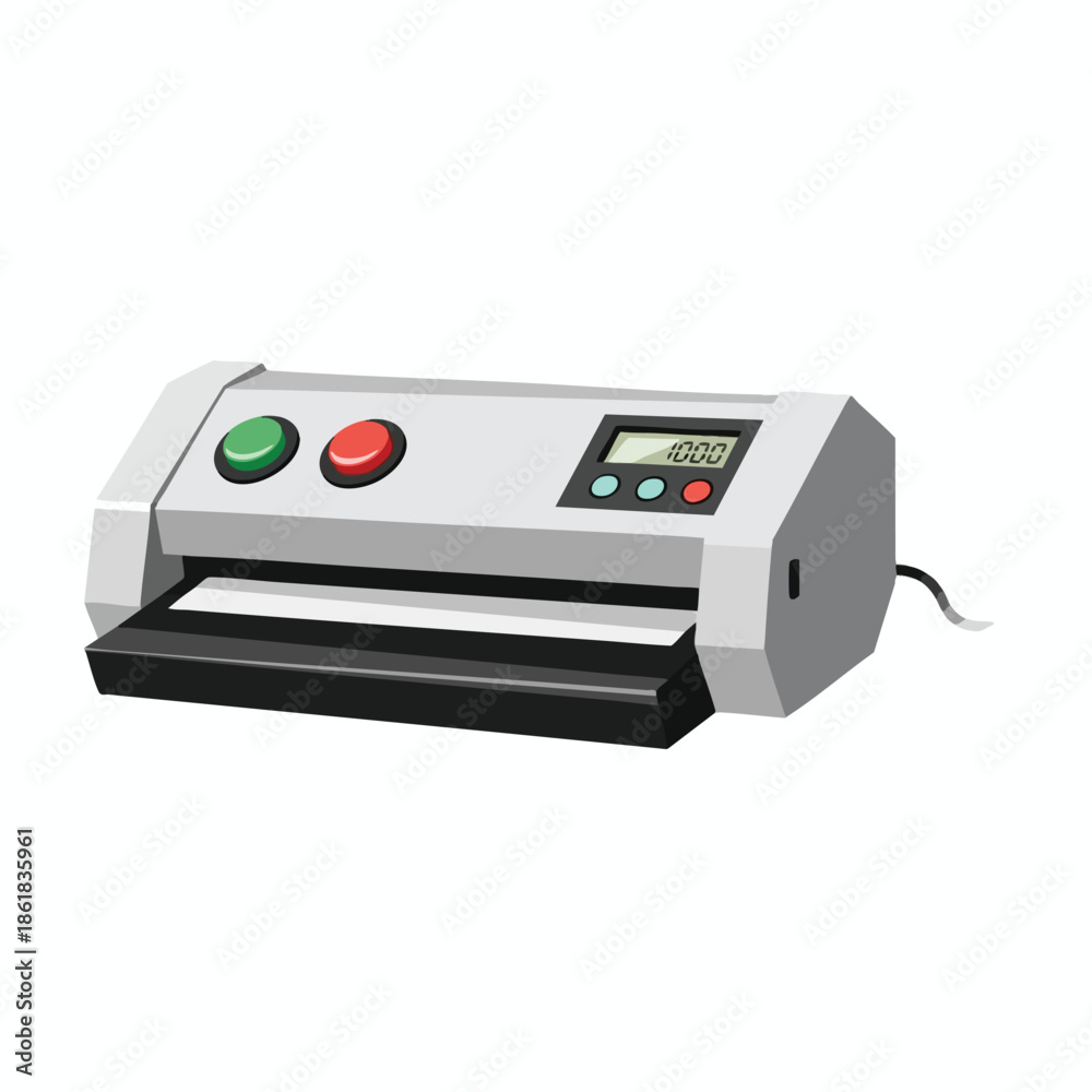 Fototapeta premium An illustration of a device with buttons, a digital display, and a tray-like opening