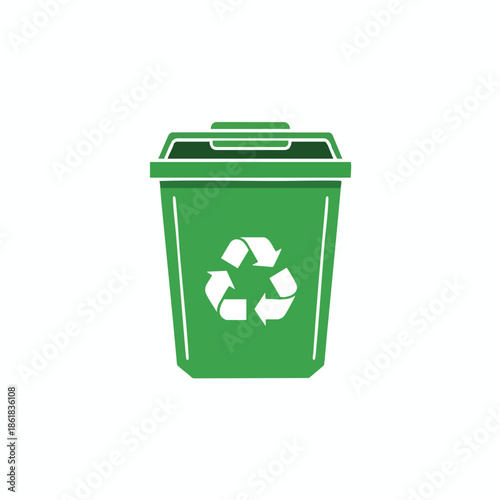A green recycle bin with the universal recycling symbol