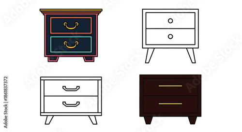 A collection of four different colored dresser designs with drawers