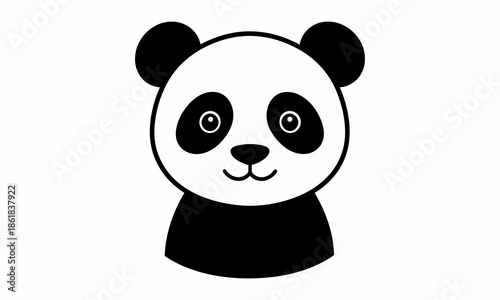 Cute Panda Bear Face Simple Black White Design.