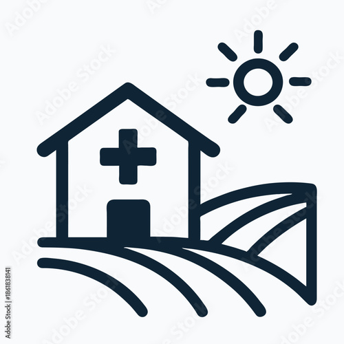  Rural Healthcare Icon India – Village Health Center Symbol in Flat Minimal Vector Style Isolated on White Background