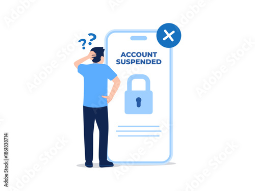 Clueless man puzzled account suspended phone online social media login data block access restriction