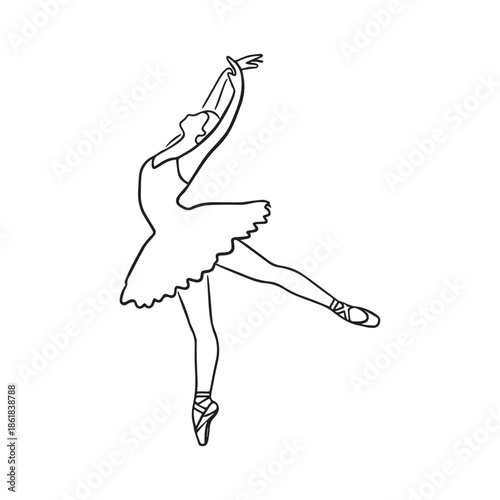 Elegant Ballet Dancer Line Art Illustration Graceful Leap Classical Dance Pose Design.