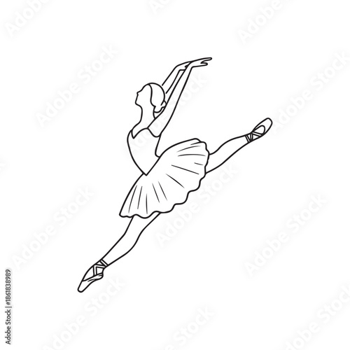 Elegant Ballet Dancer Line Art Illustration Graceful Leap Classical Dance Pose Design.