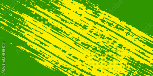 Abstract Background with Green and Yellow Brush Texture and Halftone Effect. Grunge Sport