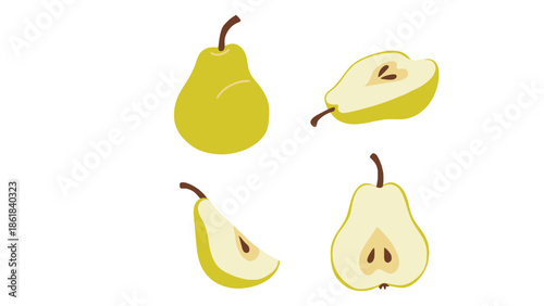 Vibrant green pears shown whole and sliced, illustrating freshness and healthy eating.