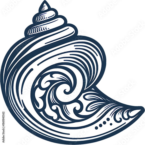 Shell's Artistic Whisper: The seashell, a mesmerizing emblem of the ocean's charm and design, portrayed through intricate artistic details.