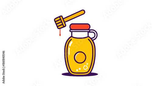 Sweet golden honey in a glass jar with a dipper, ready for enjoyment.