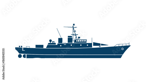 Sleek navy patrol boat sailing on calm blue water, representing maritime power.
