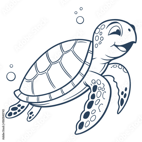 Happy sea turtle swimming