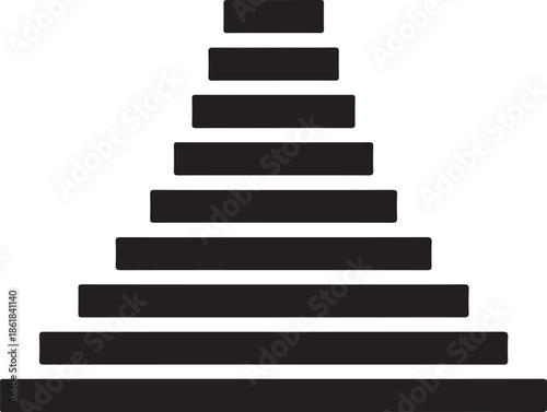 A black pyramid icon on a white background
