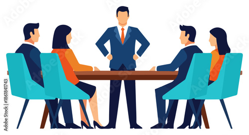 Business leader guiding team during meeting.