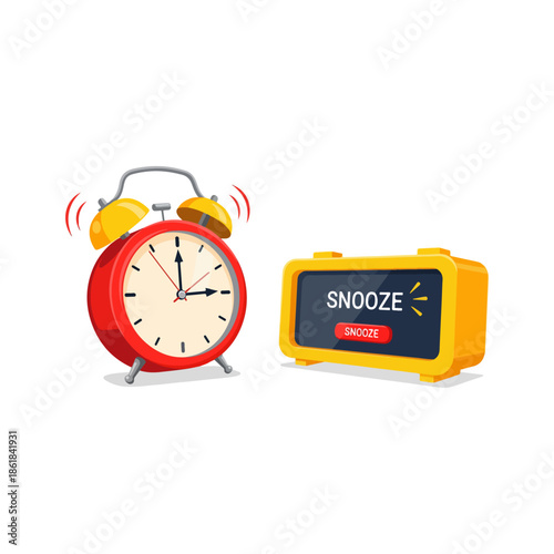 Red Alarm Clock with Snooze Button.