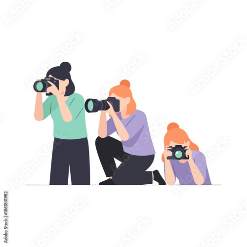 Three photographers capturing moments with their cameras.