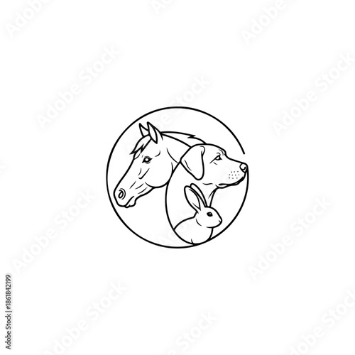 Illustration of Horse Dog and Rabbit.