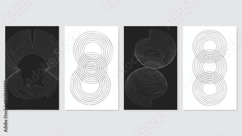 Modern geometric art with black and white circular designs