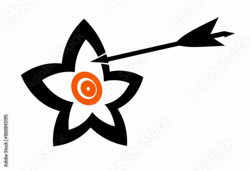 Illustration of an arrow precisely hitting the center of a stylized star-shaped target, symbolizing accuracy and precision in achieving goals