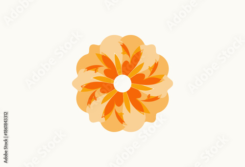 Intricate Floral Mandala Featuring Symmetrical Orange and Beige Petals in an Abstract Circular Design on a Minimalist Background
