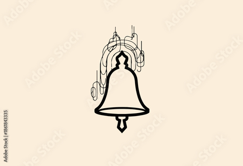 Stylized Illustration of a Ringing Bell with Musical Notes Emphasizing Sound, Symbolizing Harmony and Communication on a Minimalist Background