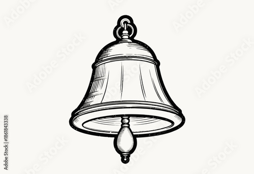 Vintage Hand-Drawn Bell Illustration with Intricate Detailing and Classic Design Against a Simple Background