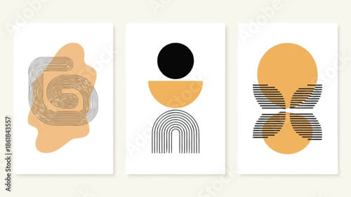 Modern abstract art with geometric shapes and lines on white background