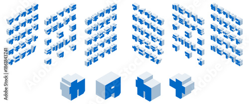 アイソメトリックブロックフォント(カタカナ・青)