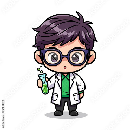 Cartoon Scientist Holding Beaker with Liquid.