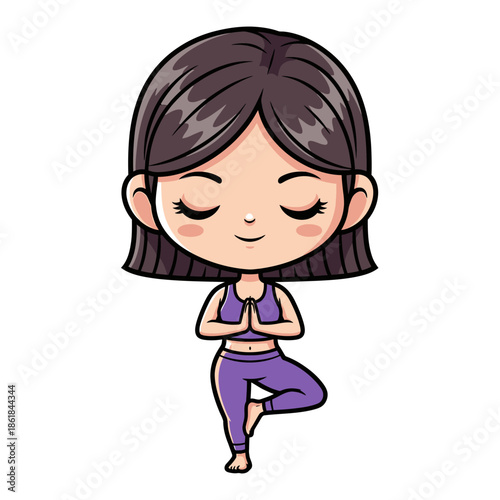 Woman Practicing Yoga in Tree Pose.