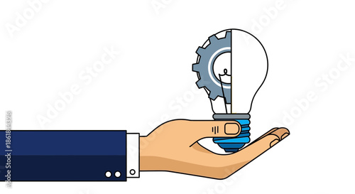 A hand in a business suit holding a creative lightbulb idea