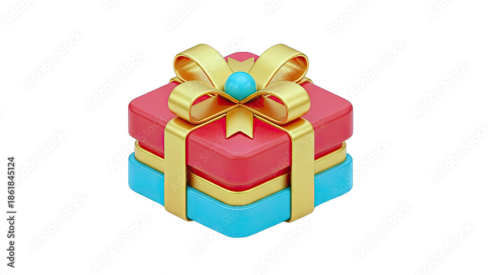 Obraz premium 3D Render of a Stacked Gift Box with Gold Ribbon and Teal Accent