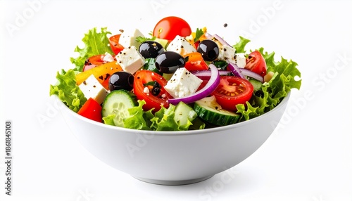 Vibrant Greek Salad with Fresh Vegetables, Feta, and Olives in a Bowl