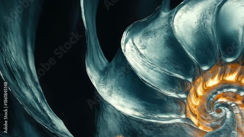 Beautiful Metallic Nautilus Shell With Luminous Swirling Patterns in a Dark Background