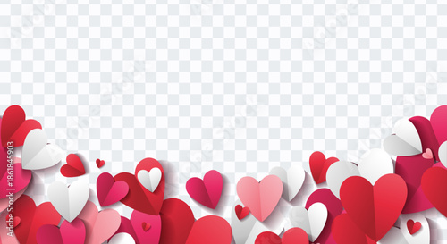 Red, pink and white hearts. Vector illustration. Paper cut decorations for Valentine's day design. Stock royalty free vector illustration. PNG