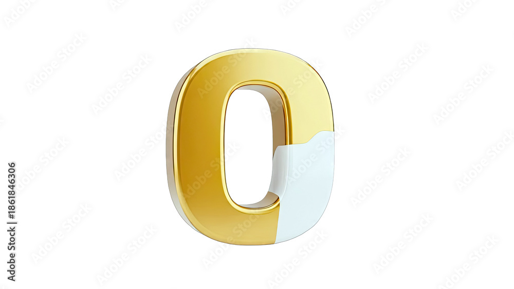 Obraz premium Golden digit zero with peeling white layer