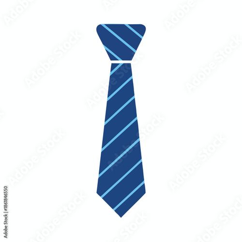 A blue tie with lighter blue diagonal stripes, shown against a white backdrop