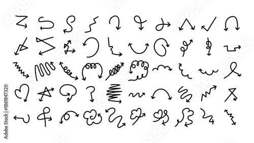Assortment of unique hand drawn arrows and symbols