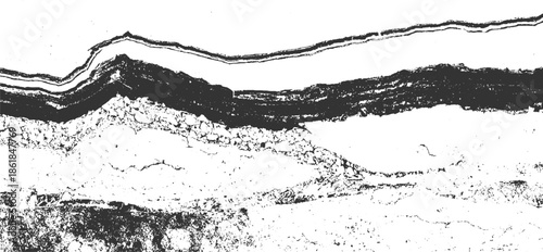 Black and white textured abstract geological strata layers background