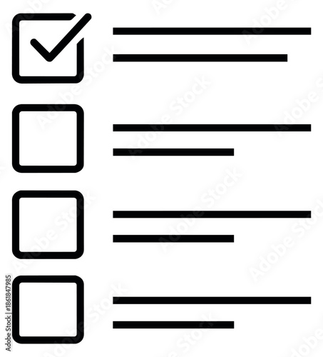 Line art illustration of a checklist depicting a completed task for task management