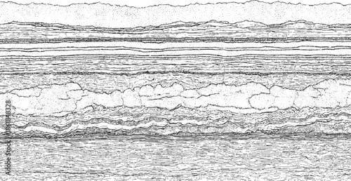 Black and white line of geological strata layers with stippled texture geology rock earth