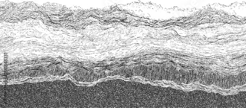 Abstract black and white layered texture with wavy lines and granular pattern