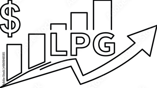 Business growth LPG concept icon showing profit increase financial chart upward arrow revenue analytics outline illustration