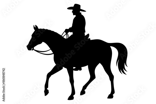 cowboy horse silhouette, Silhouette of a cowboy standing next to his horse Vector