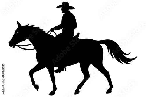cowboy horse silhouette, Silhouette of a cowboy standing next to his horse Vector