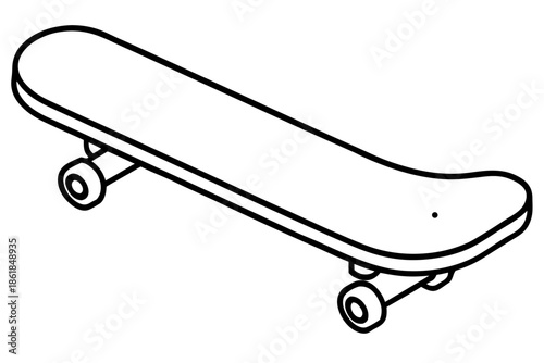 skateboard outline, Outline drawing of a skateboard with wheels Vector, skateboard coloring book page line art