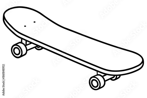 skateboard outline, Outline drawing of a skateboard with wheels Vector, skateboard coloring book page line art