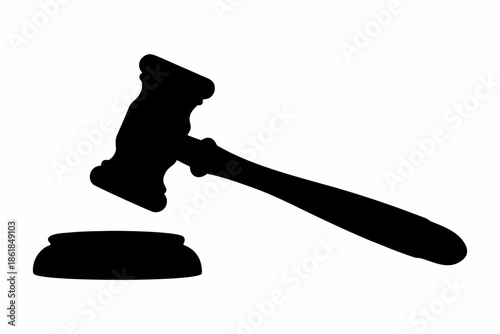 Black silhouette of a judge's gavel striking a sounding block Vector, justice gavel silhouette