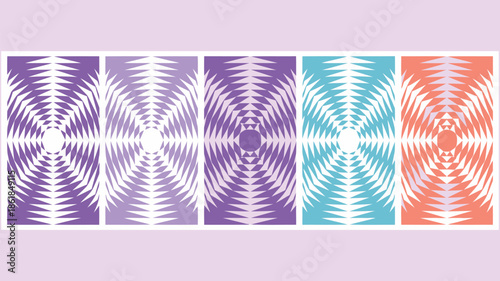 Vibrant geometric patterns in purple, blue, and orange hues
