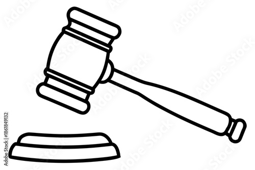 A simple line drawing of a judge's gavel poised over a sounding block Vector,  justice gavel outline, gavel and hammer line art
