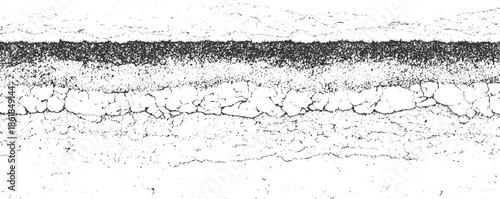 Black and white cracked asphalt texture with horizontal layers grunge surface